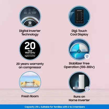 SAMSUNG 215 L Direct Cool Single Door 5 Star Refrigerator with Digi-Touch Cool,Digital Inverter (Orange Blossom Blue, RR23C2E35NK/HL) SAMSUNG 215 L Direct Cool Single Door 5 Star Refrigerator with Digi-Touch Cool,Digital Inverter (Orange Blossom Blue, RR23C2E35NK/HL)